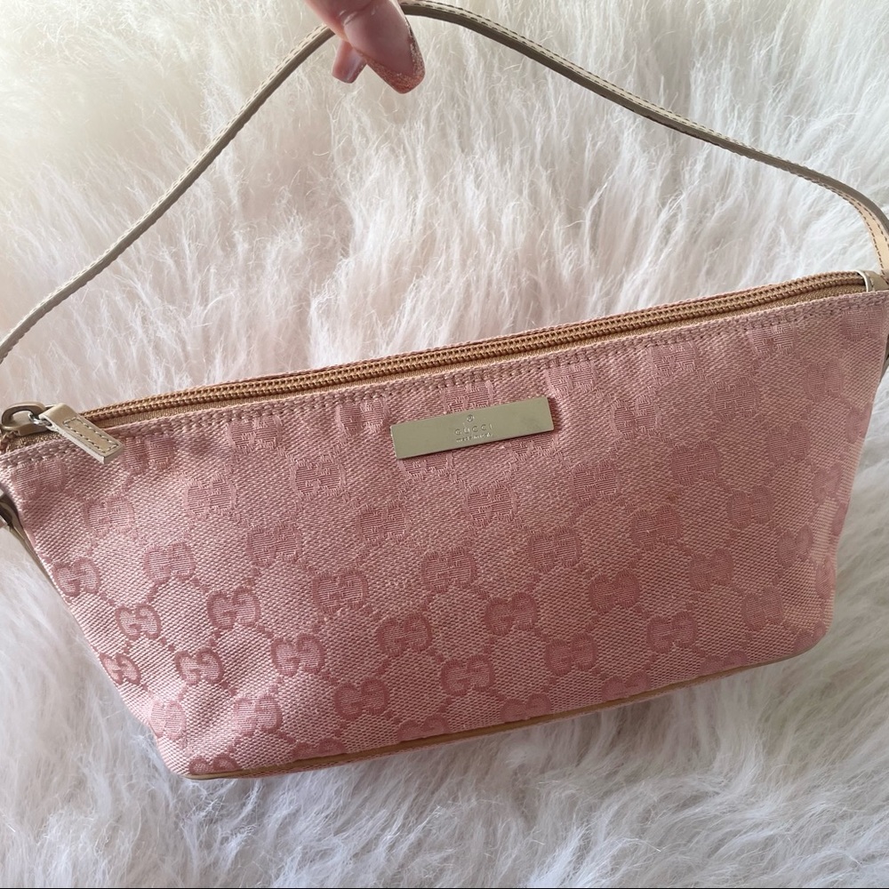 Pink monogram Gucci mini boat bag pochette